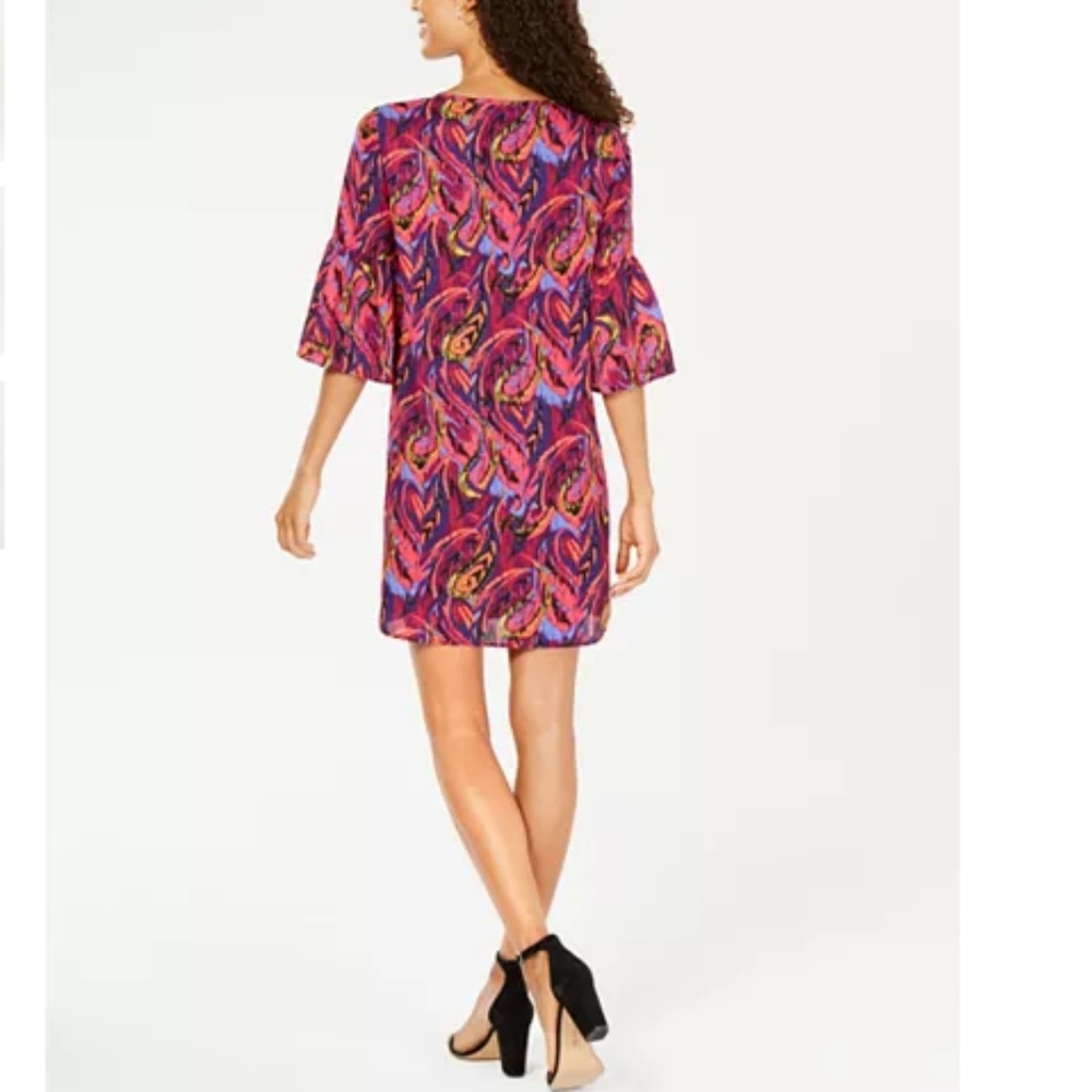 NWT Pappagallo Printed Shift Bell Sleeve Dress 14 - Picture 2 of 4